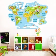 Autocollants en vinyle carte du monde avec des animaux