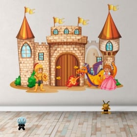 Autocollants en vinyle château avec princesse et prince