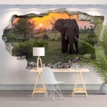 Vinyles et autocollants 3d coucher de soleil éléphant en afrique