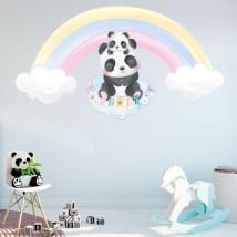 Autocollants en vinyle pour enfants ours panda et arc-en-ciel