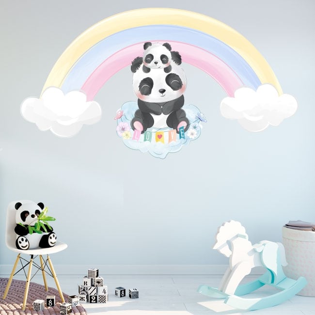 Autocollants en vinyle pour enfants ours panda et arc-en-ciel