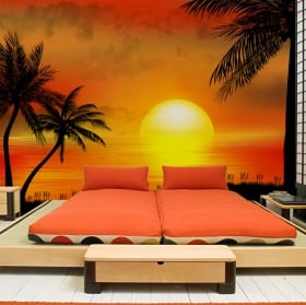 Papiers peints en vinyle illustration de coucher de soleil plage