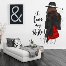 Vinyles silhouette de femme avec phrase i love my style