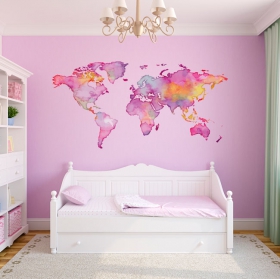 Vinyles adhésifs carte du monde en couleur