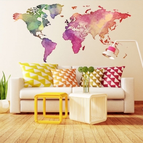 Vinyles adhésifs et autocollants carte du monde en couleur