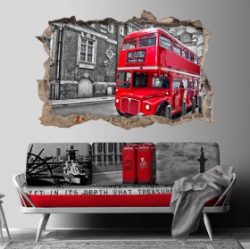 Vinyles trou mur 3d bus de londres