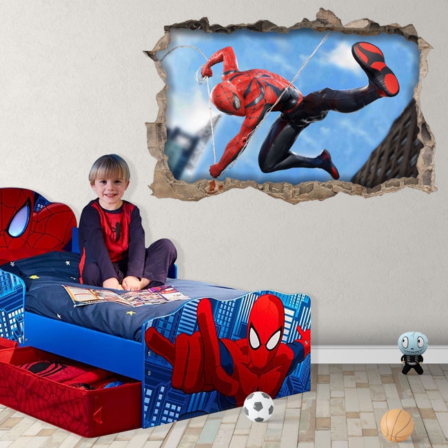 Sticker mural enfant Trou dans le mur Spiderman