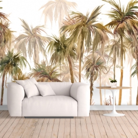 Papier peint ou peinture murale de paysage de palmiers à l'aquarelle
