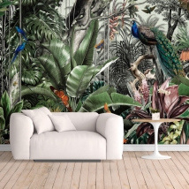 Papier peint ou murale papillon jungle tropicale oiseau de paradis