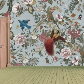 Papier peint vintage fleurs et oiseaux