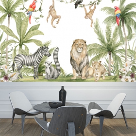 Papier peint de style aquarelle d'animaux de la jungle tropicale