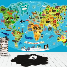 Papier peint ou papier peint carte animaux des continents pour enfants