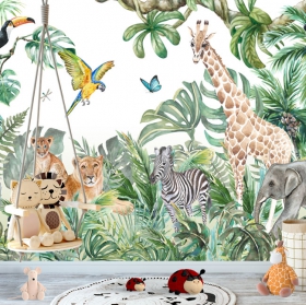 Papiers peints pour enfants ou jeunes animaux dans la jungle