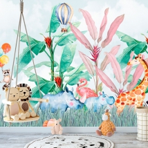 Peintures murales pour enfants aquarelles animaux dans la jungle