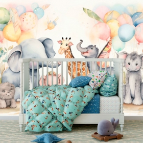 Papier peint ou murale illustration animaux chambre d'enfant