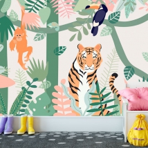 Papier peint ou illustration murale pour les animaux de la jungle des jeunes enfants