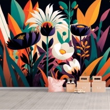 Papier peint ou murale dessinant des fleurs et des plantes modernes