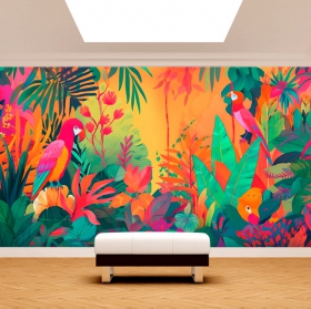 Papier peint moderne ou papier peint illustration jungle tropicale et aras