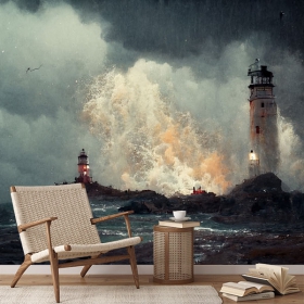 Papier peint ou peinture murale paysage de phares en tempête