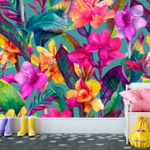 Papier peint ou peinture murale dessinant des fleurs tropicales classiques