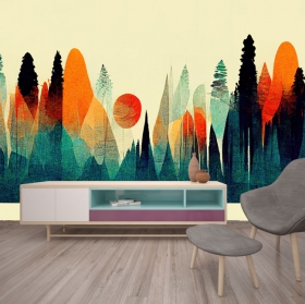 Papier peint ou papier peint de peinture de paysage de forêt moderne rétro