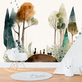 Papier peint ou papier peint chats de la forêt à l'aquarelle