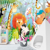 Papier peint ou papier peint illustration animaux de la jungle pour enfants