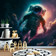 Papier peint ou murale astronaute scifi aventure flottante dans l'espace