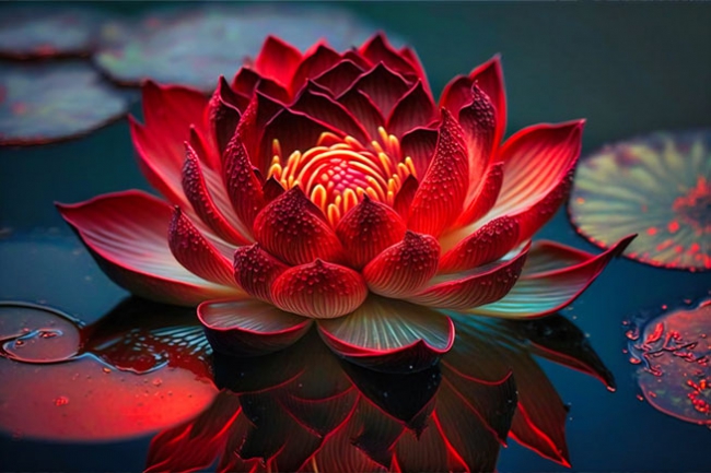 Papier peint fleur de lotus rouge dans un étang