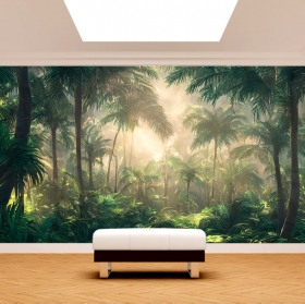 Papier peint illustration de la jungle tropicale avec des palmiers illuminés