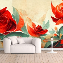 Peinture murale ou papier peint peinture roses artistiques