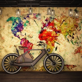 Papier peint ou peinture murale dessin carte du monde effet aquarelle et vieux papier