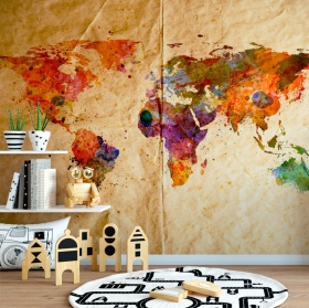 Papier peint ou peinture murale de carte du monde moderne avec de vieilles textures de papier