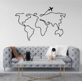 Carte du monde en vinyle adhésif avec avion au décollage